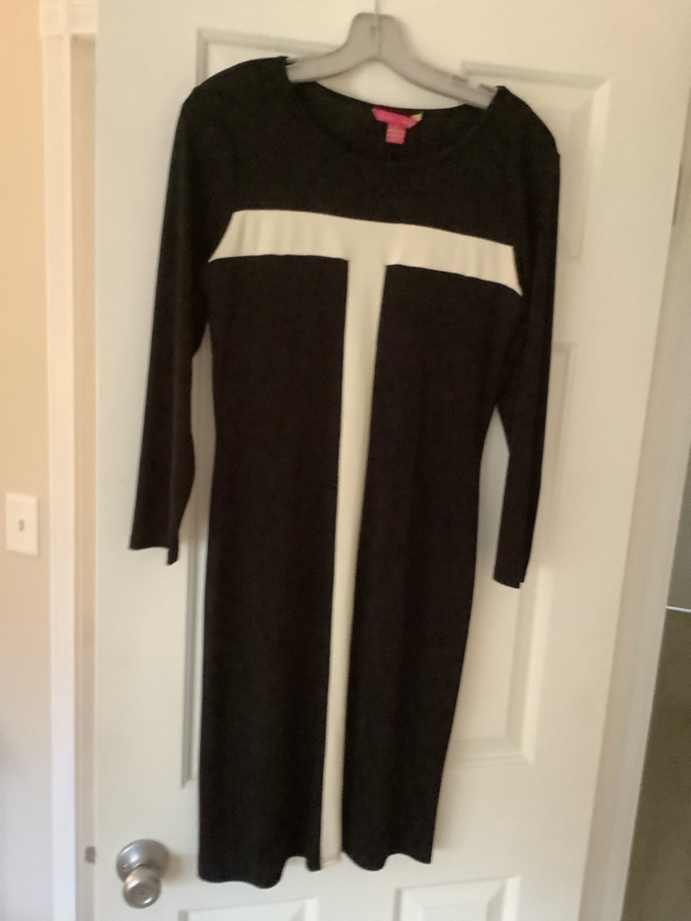 Sunny Leigh Black Dress with Ivory T-Front Detail